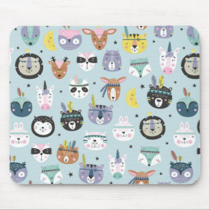 Cute Tribal Face Pattern Mouse Mat