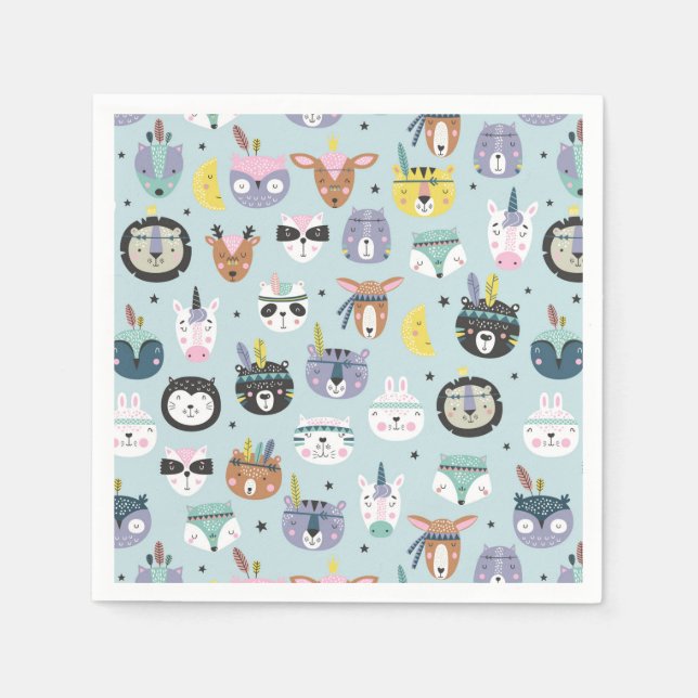 Cute Tribal Face Pattern Napkin (Front)