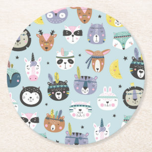 Cute Tribal Face Pattern Round Paper Coaster