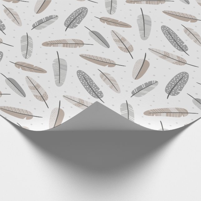 Cute Tribal Feathers in neutral colours on white Wrapping Paper (Corner)
