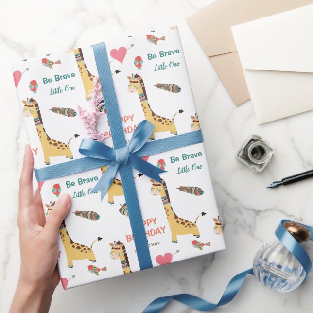 Cute Tribal Giraffe Happy Birthday Wrapping Paper (Gifting)