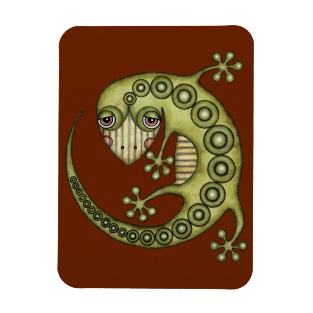 Cute Tribal Green Gecko Magnet (Vertical)