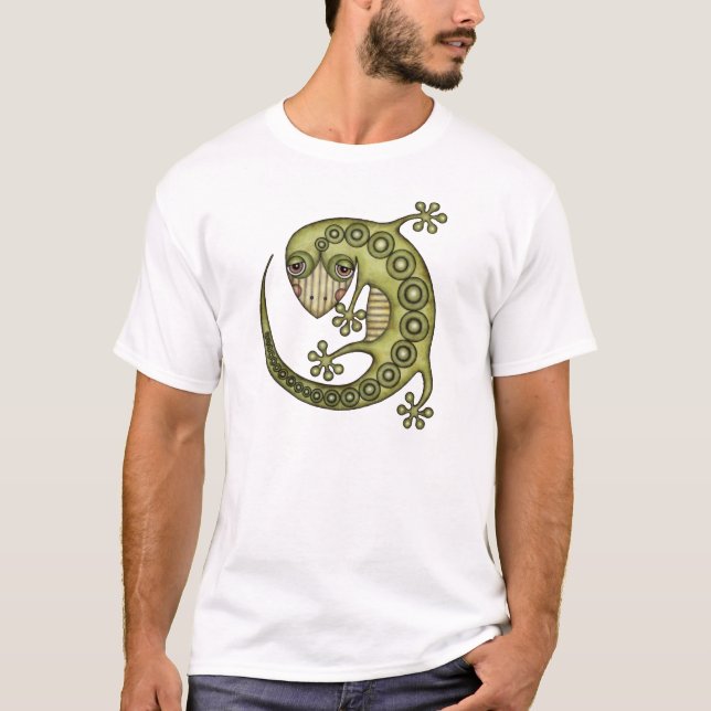 Cute Tribal Green Gecko T-Shirt (Front)