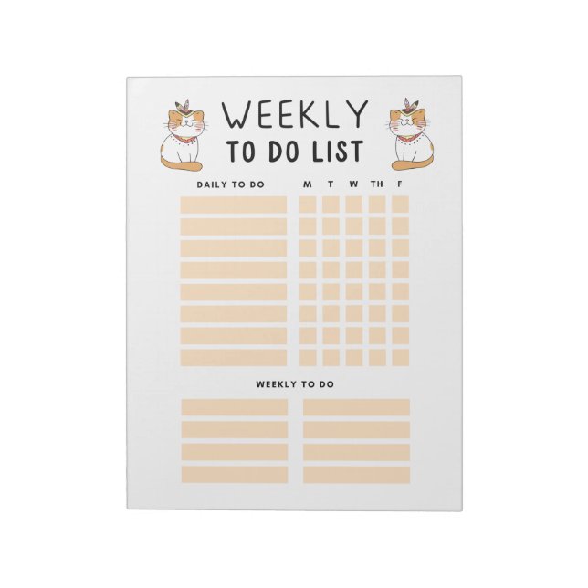Cute Tribal Kitty Weekly To Do List Notepad (Rotated)