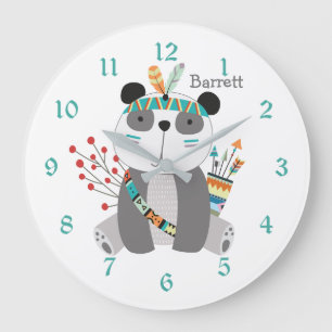 Cute Tribal Panda Bear Personalised Nursery Clock