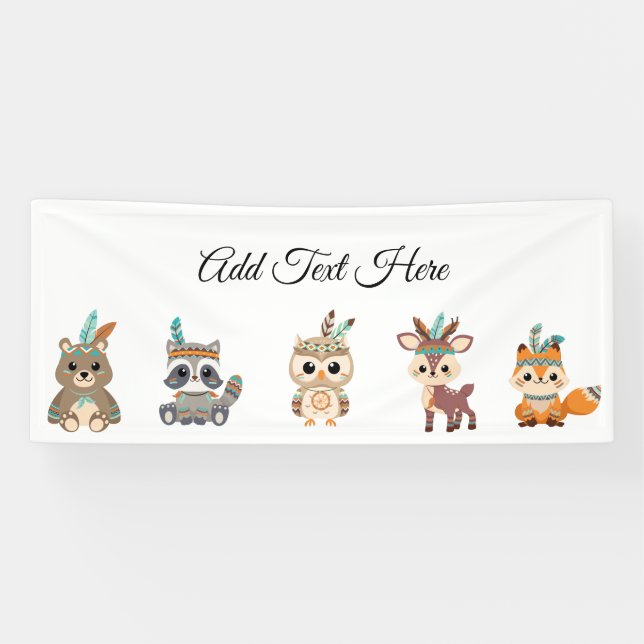 Cute Tribal Woodland Animals Birthday Banner (Horizontal)