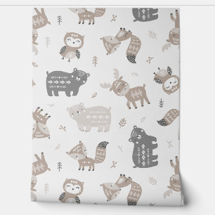 Cute Tribal Woodland Animals on white Wallpaper