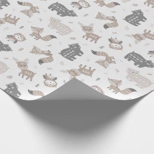 Cute Tribal Woodland Animals on white Wrapping Paper