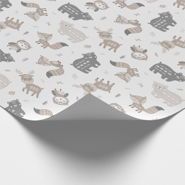 Cute Tribal Woodland Animals on white Wrapping Paper (Corner)