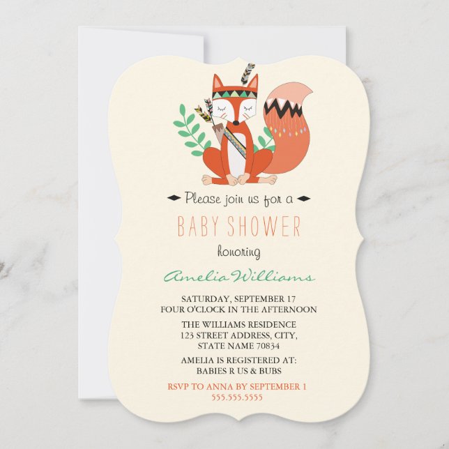 Cute Tribal Woodland Fox Baby Shower Invitation (Front)