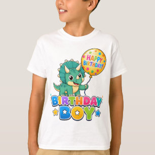 Cute Triceratops Birthday Boy Kids T-Shirt