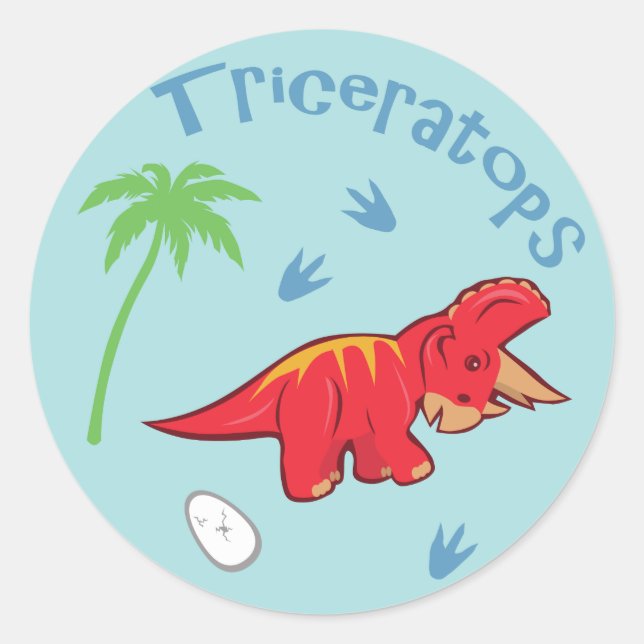 Cute Triceratops Classic Round Sticker (Front)