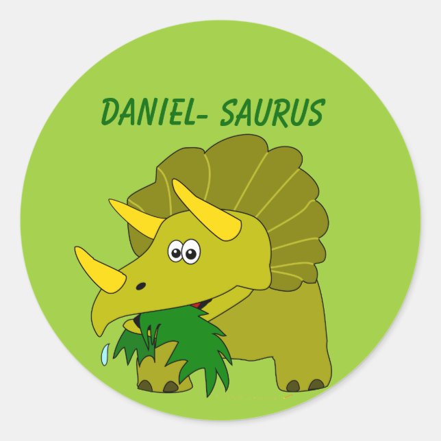 Cute Triceratops Custom Name Dinosaur Cool Kids Classic Round Sticker (Front)