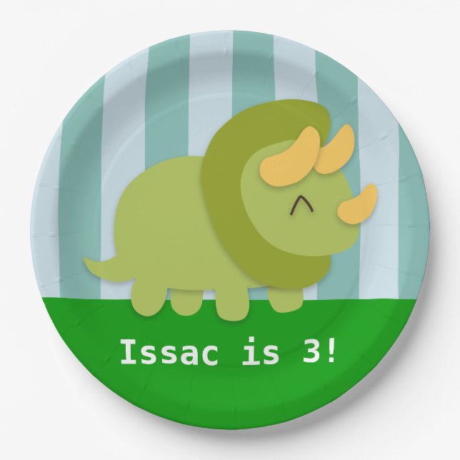 Cute Triceratops Dinosaur Birthday Party Paper Plate (Front)