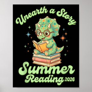 Cute triceratops dinosaur reader dino bookworm poster