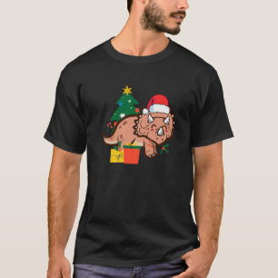 Cute Triceratops Dinosaur Santa Merry Christmas T-Shirt