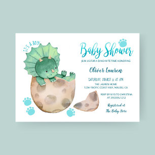 Cute Triceratops Dinosaur Tracks Boy Baby Shower Invitation