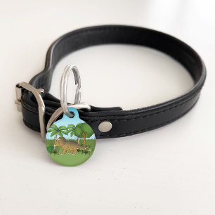 Cute Triceratops Dinosaur Tropical Palm Trees Pet Tag