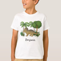 Cute Triceratops Dinosaur With Trees And Plants