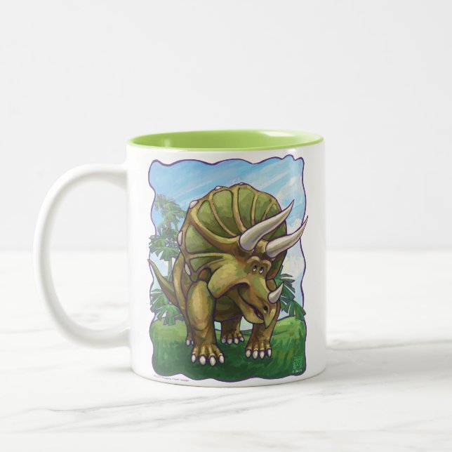 Cute Triceratops Heads and Tails Two-Tone Coffee Mug (Left)