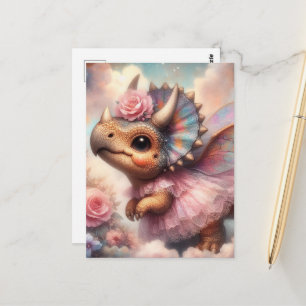 cute Triceratops in a Pink Dress Postcard