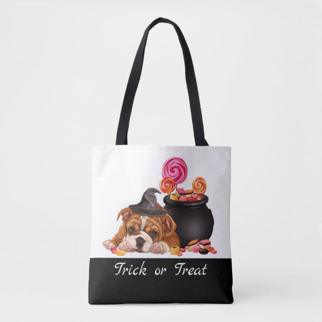 Cute Trick or Treat Candy Dog Personalised Tote Bag (Front)