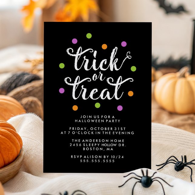Cute Trick or Treat Confetti Halloween Party Invitation (Creator Uploaded)