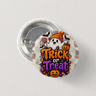 Cute Trick or Treat Ghost Halloween Button