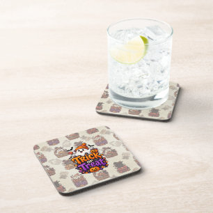 Cute Trick or Treat Ghost Halloween Coaster
