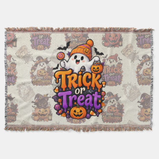 Cute Trick or Treat Ghost Halloween Woven Blanket