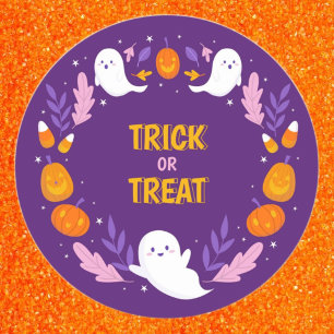 Cute Trick or Treat Ghosts Pumpkins Halloween Classic Round Sticker
