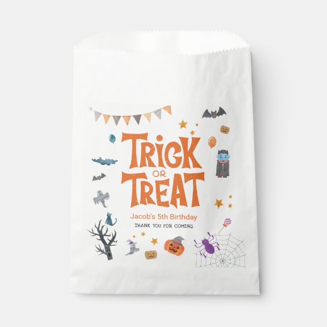 Cute Trick or Treat Halloween 5th Birthday Party Favour Bags (Front)