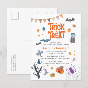 Cute Trick or Treat Halloween 5th Birthday Party Invitation Postcard
