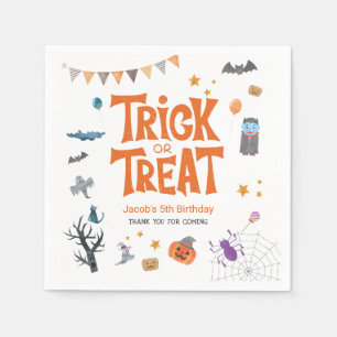 Cute Trick or Treat Halloween 5th Birthday Party Napkin