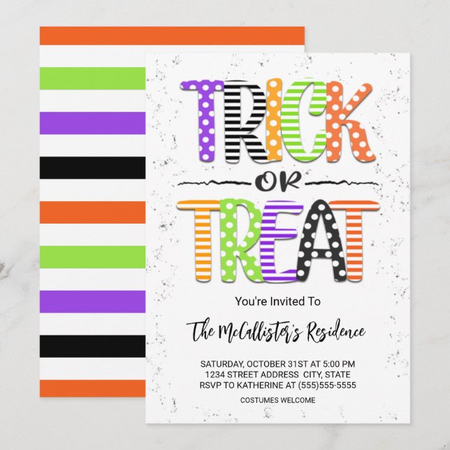 Cute Trick or Treat Halloween Costume Party Invitation (Front/Back)