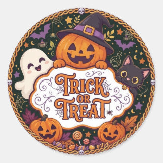 Cute Trick or Treat Halloween Party Favour Classic Round Sticker