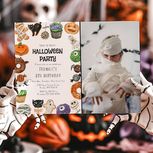 Cute Trick Or Treat Halloween Photo Birthday Invitation