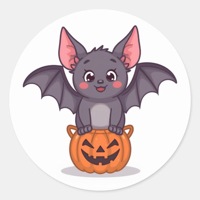 Cute Trick or Treating Bat Classic Round Sticker (Front)