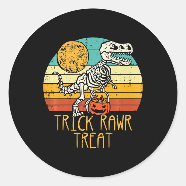Cute Trick Rawr Treat Skeleton Trex Toddler Boys H Classic Round Sticker (Front)