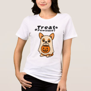 Cute Trick Treat Corgi Dog Ghost Tri-Blend Shirt