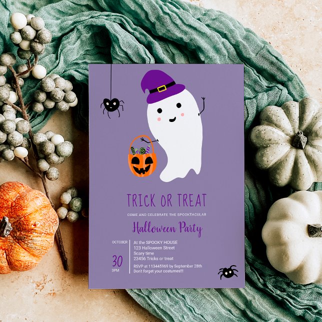 Cute trick treat kids ghost sweets Halloween party Invitation (Cute trick treat kids ghost sweets Halloween party Invitation)
