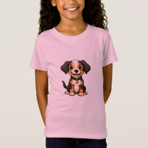 Cute Tricolor Puppy Dog Art - Adorable Cartoon Dog T-Shirt