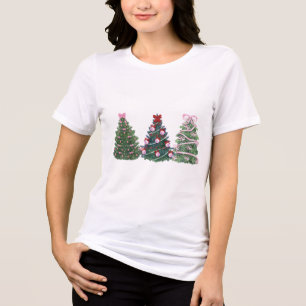 Cute Trio Christmas Trees with Pink & Red Decorati Tri-Blend Shirt