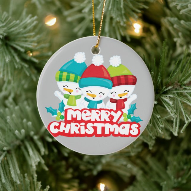 Cute Trio of Snowmen Holiday Keepsake Ceramic Tree Decoration (Tree)