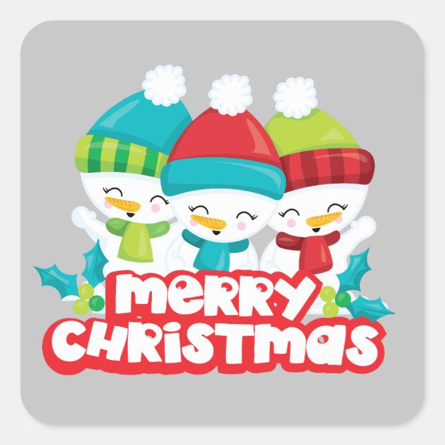Cute Trio of Snowmen Holiday Square Sticker (Front)