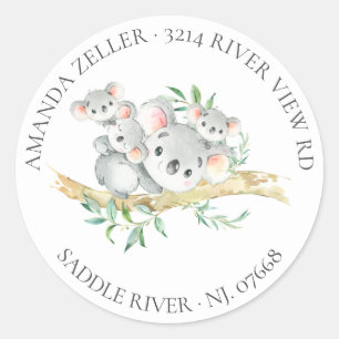 Cute Triplets Koala Bear Baby Shower Return Classic Round Sticker