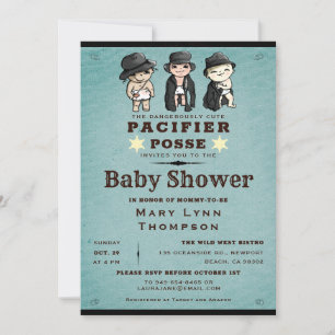 Cute Triplets Pacifier Posse Western Baby Shower Invitation