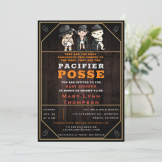 Cute Triplets Pacifier Posse Wild West Baby Shower Invitation