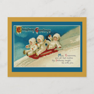 Cute Triplets Sledding Holiday Cards