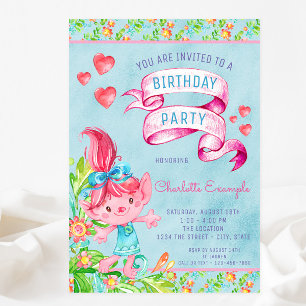 Cute Troll Birthday Party Invitations